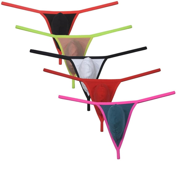 Botmois 5 PACK Men's Cheeky Micro Thongs Contoured Pouch Tangas Underwear Sexy Stringkini Bottoms Low-rise String Briefs Underpants Lingerie Panties 5RR L