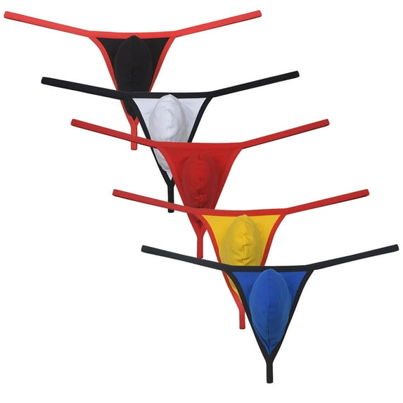 Botmois 5 PACK Men's Cheeky Micro Thongs Contoured Pouch Tangas Underwear Sexy Stringkini Bottoms Low-rise String Briefs Underpants Lingerie Panties 5RU L