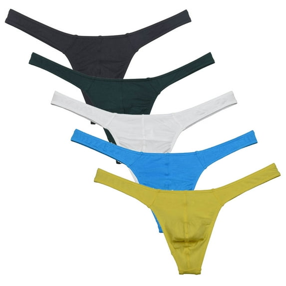 Botmois 5 PACK Men's Solid Bikini Briefs Contoured Pouch Thong Guy Sexy Low-rise Tangas Soft String Underwear Lingerie Panties 5DD M
