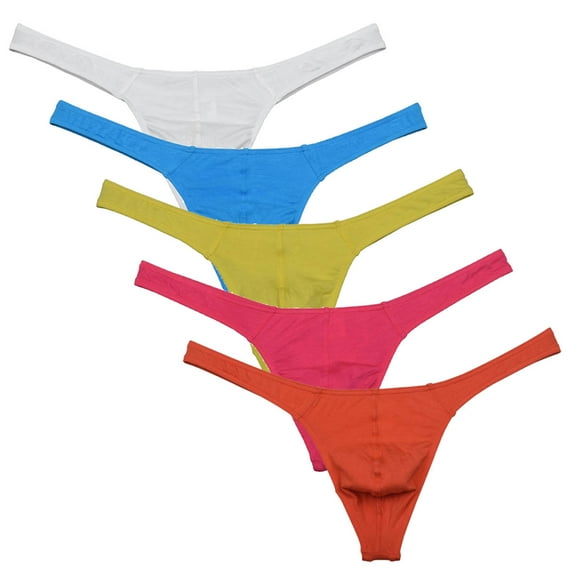 Botmois 5 PACK Men's Solid Bikini Briefs Contoured Pouch Thong Guy Sexy Low-rise Tangas Soft String Underwear Lingerie Panties 5HH M