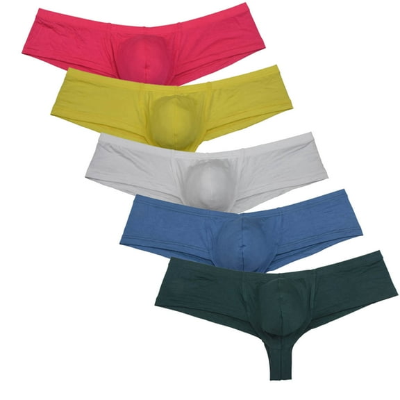 Botmois 5 PACK Men's Solid Boxershorts Contoured Pouch Tangas Soft Mini Pants Underwear Sexy Guy Low-rise Briefs Underpants Lingerie Panties 5FA L