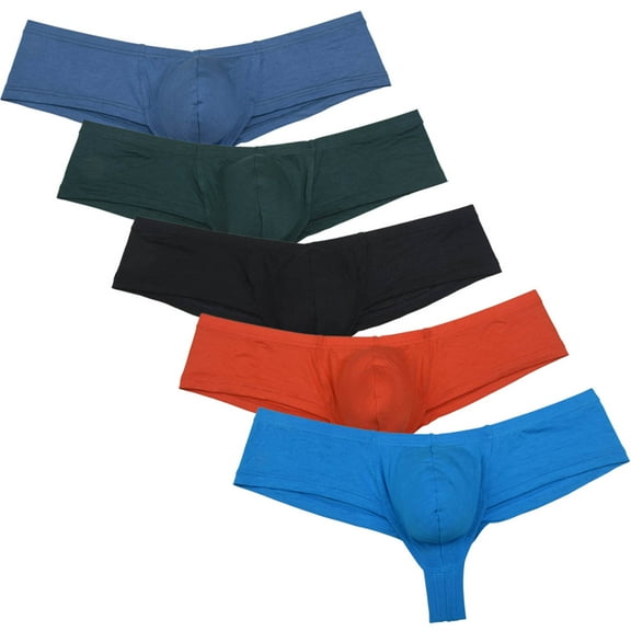 Botmois 5 PACK Men's Solid Boxershorts Contoured Pouch Tangas Soft Mini Pants Underwear Sexy Guy Low-rise Briefs Underpants Lingerie Panties 5FS L