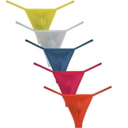 Botmois 5 PACK Mens Solid String Briefs Guy Mini Bikini Underwear Deep Pouch Thong Sexy Low-rise Tangas Soft Lingerie Panties 5JJ L