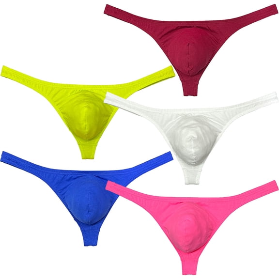 Botmois 5 PACK Men's T-back Briefs Cheeky Low-rise Bikini Tangas Posing Pouch Thongs Mini Hipster Underwear Ultrathin Lingerie Panties 5VOA M