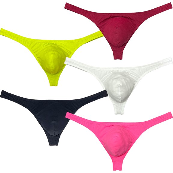 Botmois 5 PACK Men's T-back Briefs Cheeky Low-rise Bikini Tangas Posing Pouch Thongs Mini Hipster Underwear Ultrathin Lingerie Panties 5VSD M
