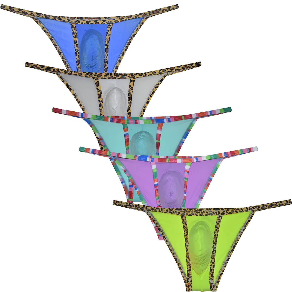 Botmois 5 Pcs/LOT Men's Leopard Bordered String Briefs Contoured Pouch ...