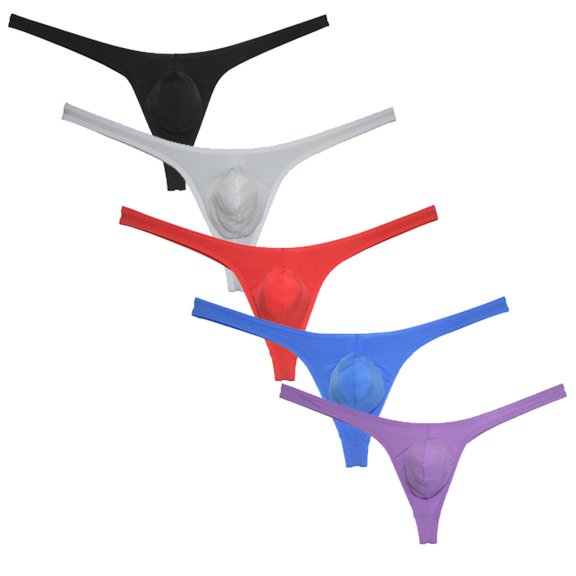 Botmois 5 Pcs/LOT Men's Solid G-string Ice Silk Tangas Contoured Pouch Thong Cheeky Low-rise String Briefs Guy T Panties Underwear 5CF XL