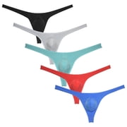 Botmois 5 Pcs/LOT Mens Solid G-string Ice Silk Tangas Contoured Pouch Thong Cheeky Low-rise String Briefs Guy T Panties Underwear 5CS L
