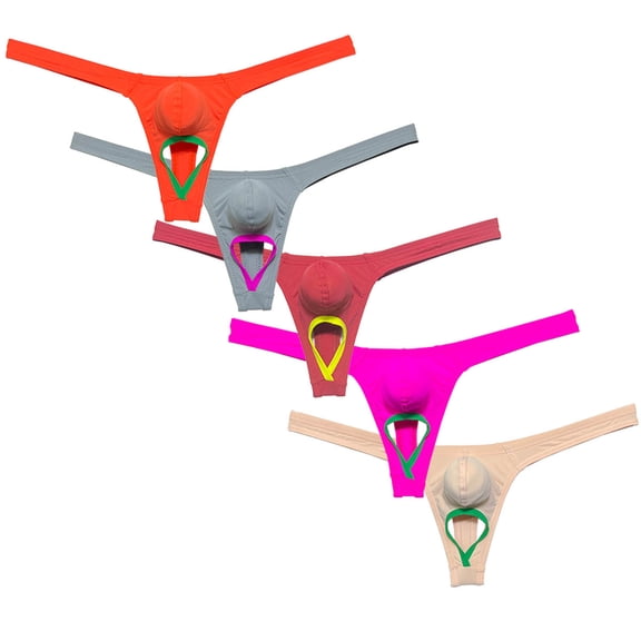 Botmois 5PACK Men's Micro Briefs Heart Cutouts Thongs Low-rise Pouch Tangas Soft Breathable G-Strings Mini Bottom Underwear 5DG L