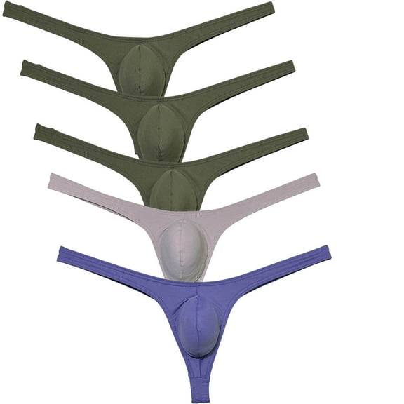 Botmois 5PCS/LOT Men's Solid Spandex Micro Thongs Sexy Guy Contoured Pouch Bikini Tangas String Briefs Lingerie Underpants 5UU M