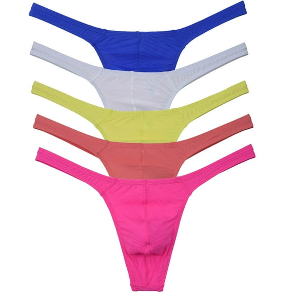 Botmois 5Pack Men's Spandex Thong Hipster Mini Bottoms Briefs Underwear Breathable Tangas Sunbathe Underpants Lingerie BLWY M
