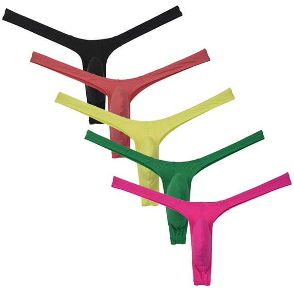 Botmois 5Pack Men's Spandex Thongs Solid Mini Bottoms Tangas Underwear Soft Bathing Bikini G-string Hipster Lingerie Panties BLRY M