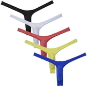 Botmois 5Pack Mens Spandex Thongs Solid Mini Bottoms Tangas Underwear Soft Bathing Bikini G-string Hipster Lingerie Panties BWLR L