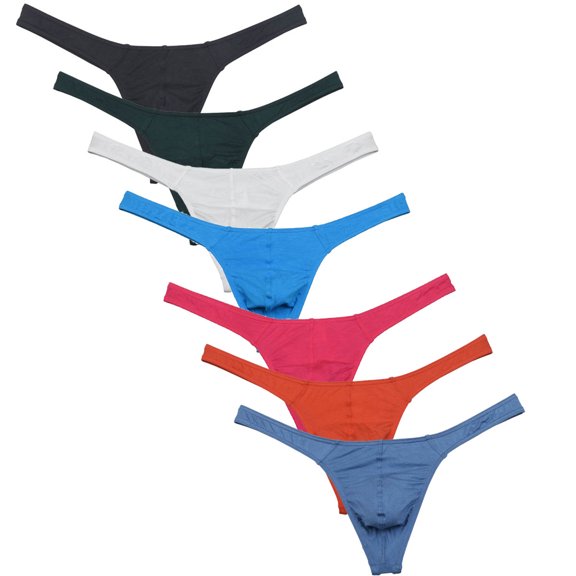 Botmois 7 PACK Men's Solid Bikini Briefs Contoured Pouch Thong Guy Sexy Low-rise Tangas Soft String Underwear Lingerie Panties 7AF M