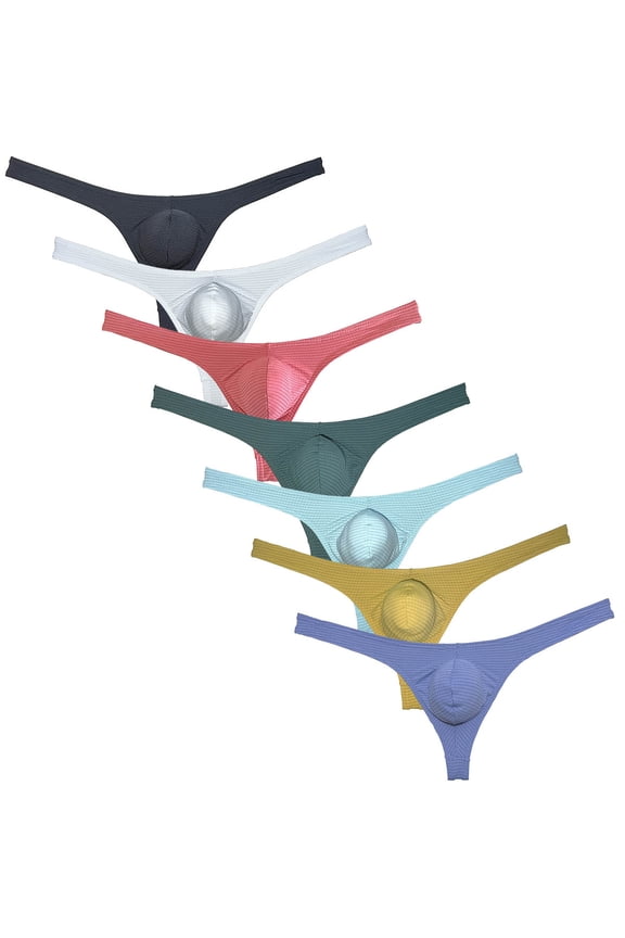 7 PACK Mens Thong Enhancing Pouch Tangas Sexy T-back Bikini Briefs Hipster Underpants Soft Guy Daily Underwear 7AA L
