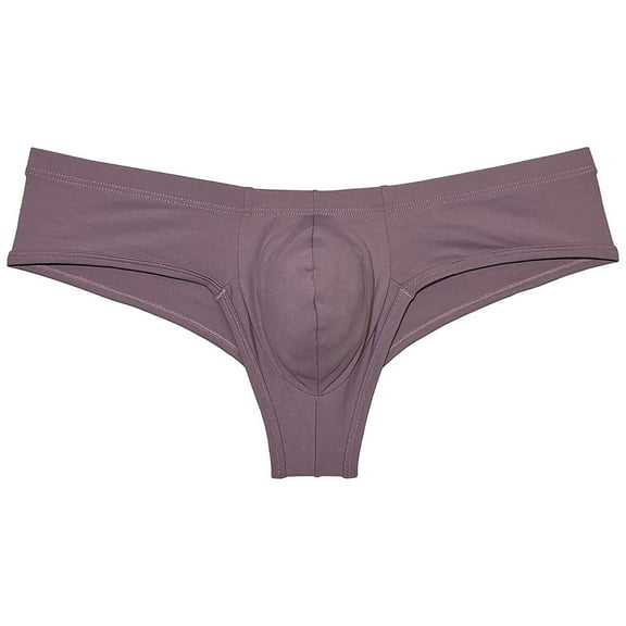 Botmois Man Solid Spandex Skin Mini Brazilian Bikini Briefs Underwear Enhanceing Bulge Pouch Jockstrap Cheeky Panties Brown M