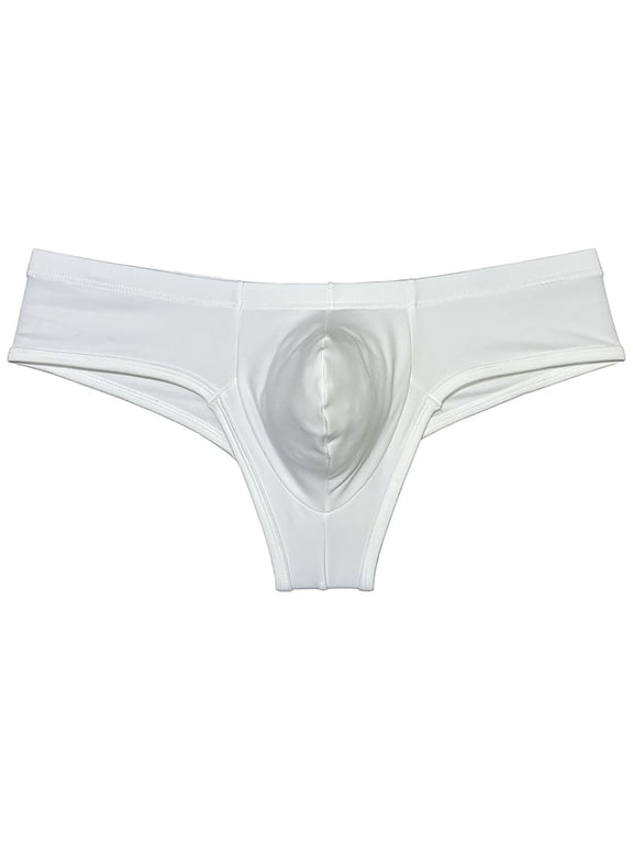 Man Solid Spandex Skin Mini Brazilian Bikini Briefs Underwear Enhanceing Bulge Pouch Jockstrap Cheeky Panties White XL