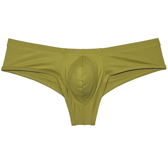Botmois Man Solid Spandex Skin Mini Brazilian Bikini Briefs Underwear Enhanceing Bulge Pouch Jockstrap Cheeky Panties Yellow Green M