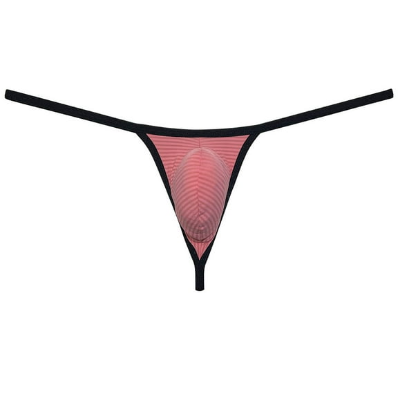 Botmois Men Bikini Thong Underwear Low-rise G-string Silk Soft Pouch T-back Lingerie Light Watermelon Red M