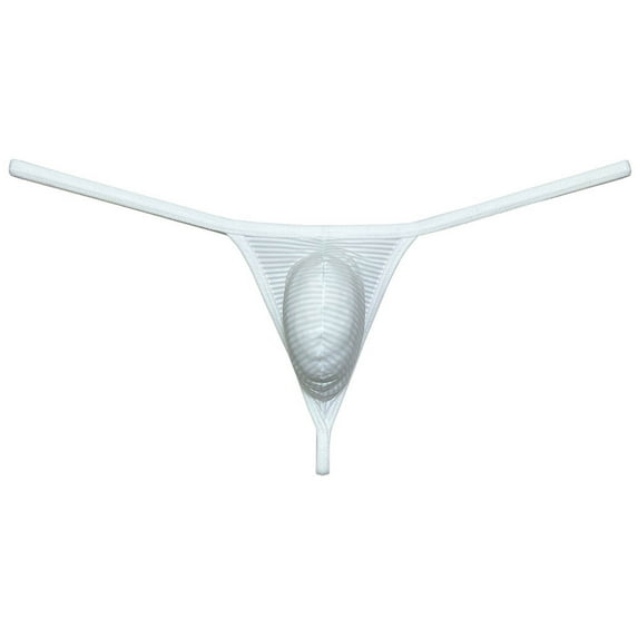 Botmois Men Bikini Thong Underwear Low-rise G-string Silk Soft Pouch T-back Lingerie White L