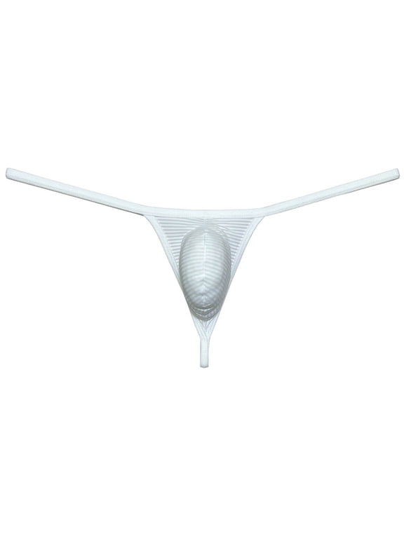 Men Bikini Thong Underwear Low-rise G-string Silk Soft Pouch T-back Lingerie White L
