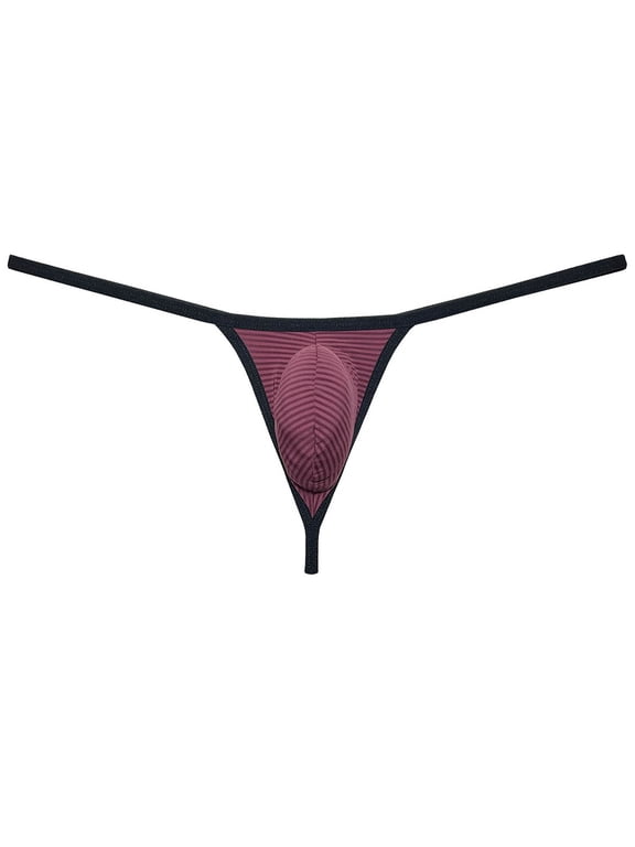 Men Bikini Thong Underwear Low-rise G-string Silk Soft Pouch T-back Lingerie Wine Red XL