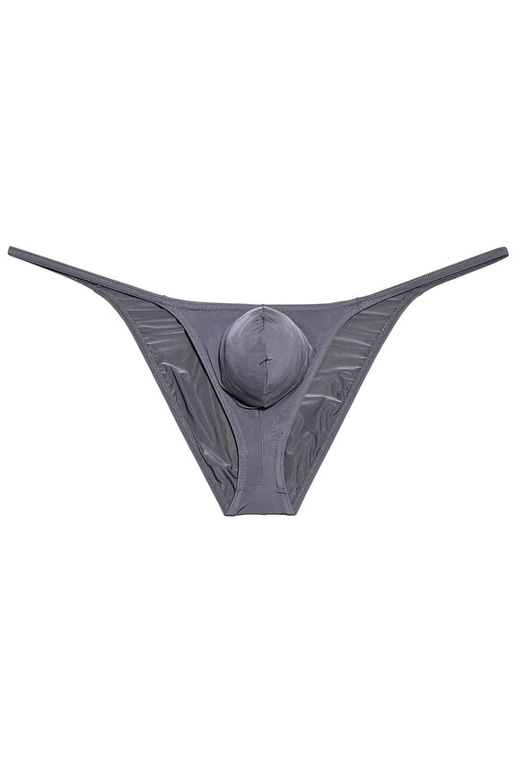Men Briefs Shiny Enhance Bikini Bulge Pouch Ruched Skimpy Underwear Dark Gray M