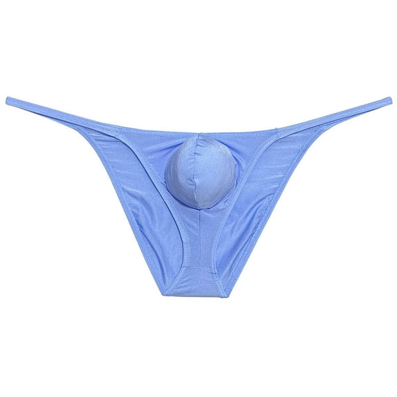 Botmois Men Briefs Shiny Enhance Bikini Bulge Pouch Ruched Skimpy Underwear Light Blue L