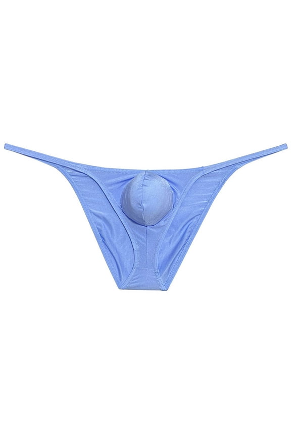 Men Briefs Shiny Enhance Bikini Bulge Pouch Ruched Skimpy Underwear Light Blue L