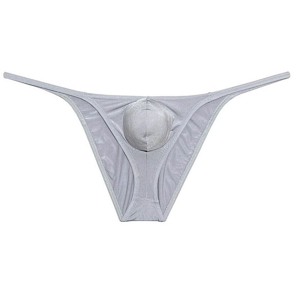 Botmois Men Briefs Shiny Enhance Bikini Bulge Pouch Ruched Skimpy Underwear Light Gray L