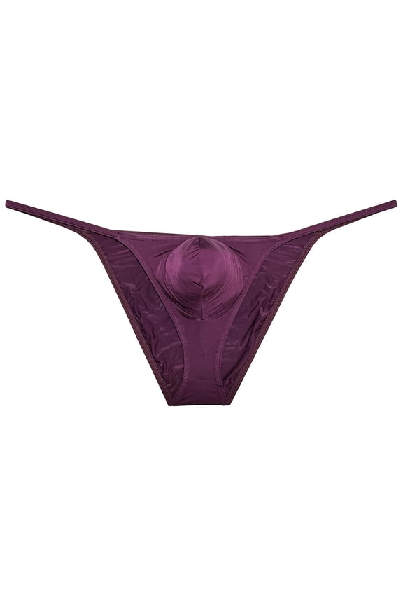 Men Briefs Shiny Enhance Bikini Bulge Pouch Ruched Skimpy Underwear Wine Red L