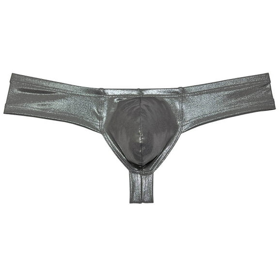 Botmois Men Cheek Underwear Metallic Wet Look Mini Bikini Boxer Briefs Mini Bikini Trunks 1/3 Rear Skimpy Dark Brown L