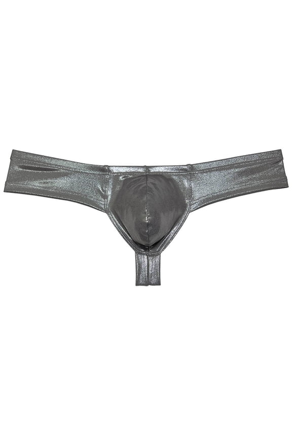 Men Cheek Underwear Metallic Wet Look Mini Bikini Boxer Briefs Mini Bikini Trunks 1/3 Rear Skimpy Dark Brown L