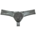 thumbnail image 1 of Botmois Men Cheek Underwear Metallic Wet Look Mini Bikini Boxer Briefs Mini Bikini Trunks 1/3 Rear Skimpy Dark Brown M, 1 of 3