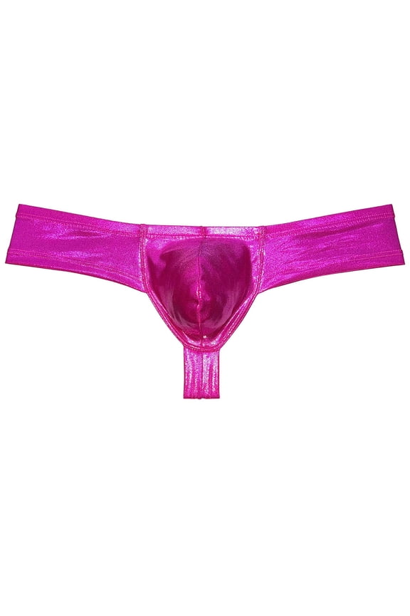 Men Cheek Underwear Metallic Wet Look Mini Bikini Boxer Briefs Mini Bikini Trunks 1/3 Rear Skimpy Fresh Pink M