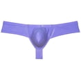 thumbnail image 1 of Botmois Men Cheek Underwear Metallic Wet Look Mini Bikini Boxer Briefs Mini Bikini Trunks 1/3 Rear Skimpy Purple Gray M, 1 of 3