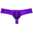 thumbnail image 1 of Botmois Men Cheek Underwear Metallic Wet Look Mini Bikini Boxer Briefs Mini Bikini Trunks 1/3 Rear Skimpy Purple L, 1 of 3