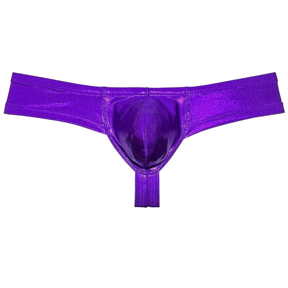 Botmois Men Cheek Underwear Metallic Wet Look Mini Bikini Boxer Briefs Mini Bikini Trunks 1/3 Rear Skimpy Purple M