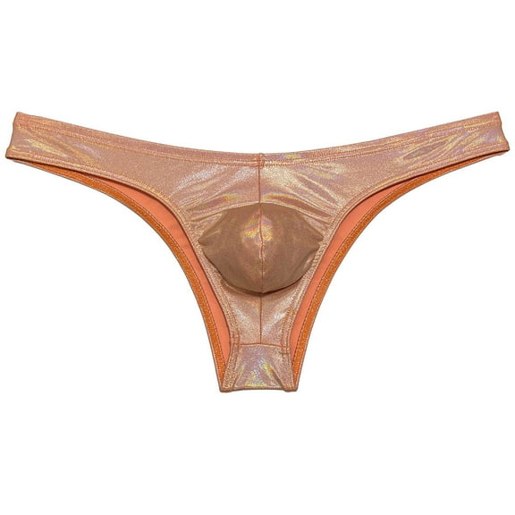Botmois Men Cheeky Briefs Underwear Low-rise 1/2 Hip Booty Panties Gloss Slip Bikini Briefs Light Orange M