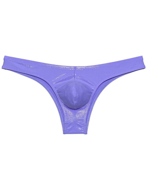 Men Cheeky Briefs Underwear Low-rise 1/2 Hip Booty Panties Gloss Slip Bikini Briefs Purple Gray M