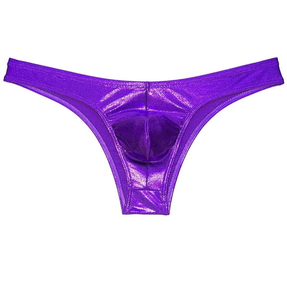 Botmois Men Cheeky Briefs Underwear Low-rise 1/2 Hip Booty Panties Gloss Slip Bikini Briefs Purple L