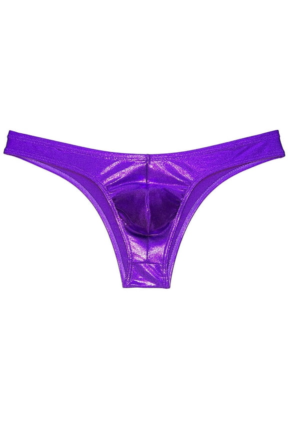 Men Cheeky Briefs Underwear Low-rise 1/2 Hip Booty Panties Gloss Slip Bikini Briefs Purple XL