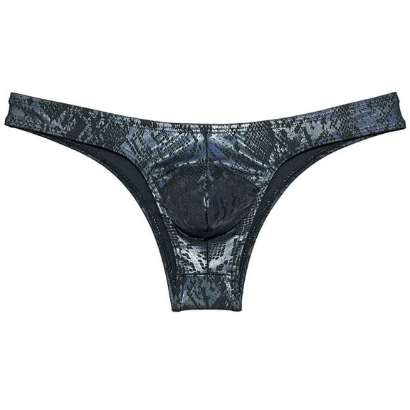 Botmois Men Cheeky Briefs Underwear Low-rise 1/2 Hip Booty Panties Gloss Slip Bikini Briefs Python Black L