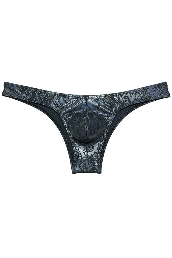 Men Cheeky Briefs Underwear Low-rise 1/2 Hip Booty Panties Gloss Slip Bikini Briefs Python Black L