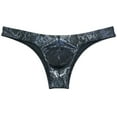 thumbnail image 1 of Botmois Men Cheeky Briefs Underwear Low-rise 1/2 Hip Booty Panties Gloss Slip Bikini Briefs Python Black M, 1 of 3