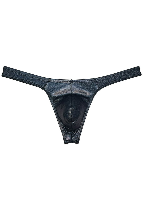 Men Gloss Bikini Thong Underwear Elastic Bulge Pouch Underpants Classics Wet Look T-back Dazzle Black M