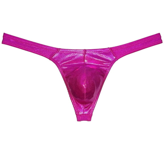 Botmois Men Gloss Bikini Thong Underwear Elastic Bulge Pouch Underpants Classics Wet Look T-back Fresh Pink M