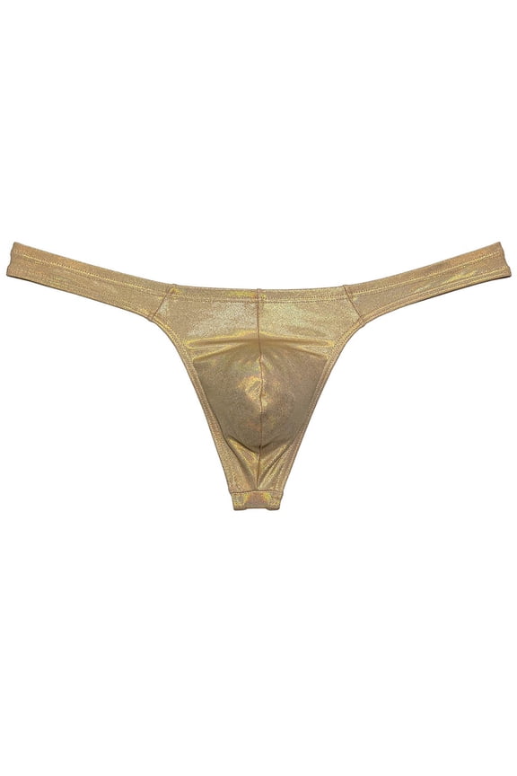 Men Gloss Bikini Thong Underwear Elastic Bulge Pouch Underpants Classics Wet Look T-back Gold M