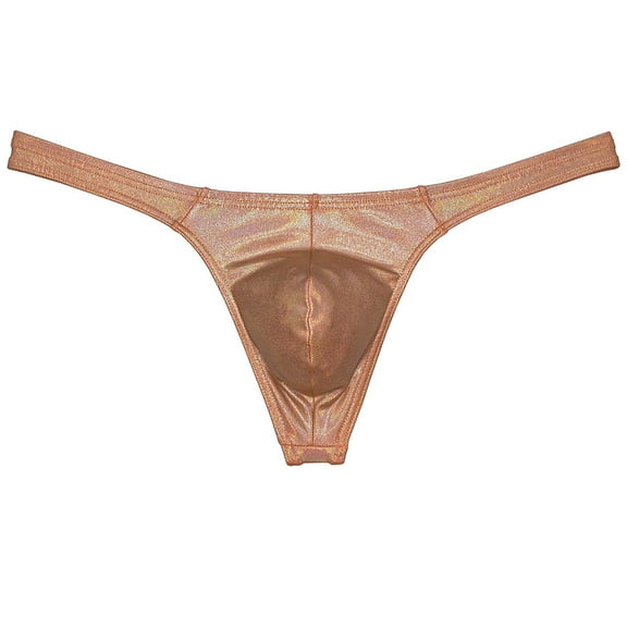 Botmois Men Gloss Bikini Thong Underwear Elastic Bulge Pouch Underpants Classics Wet Look T-back Light Orange L