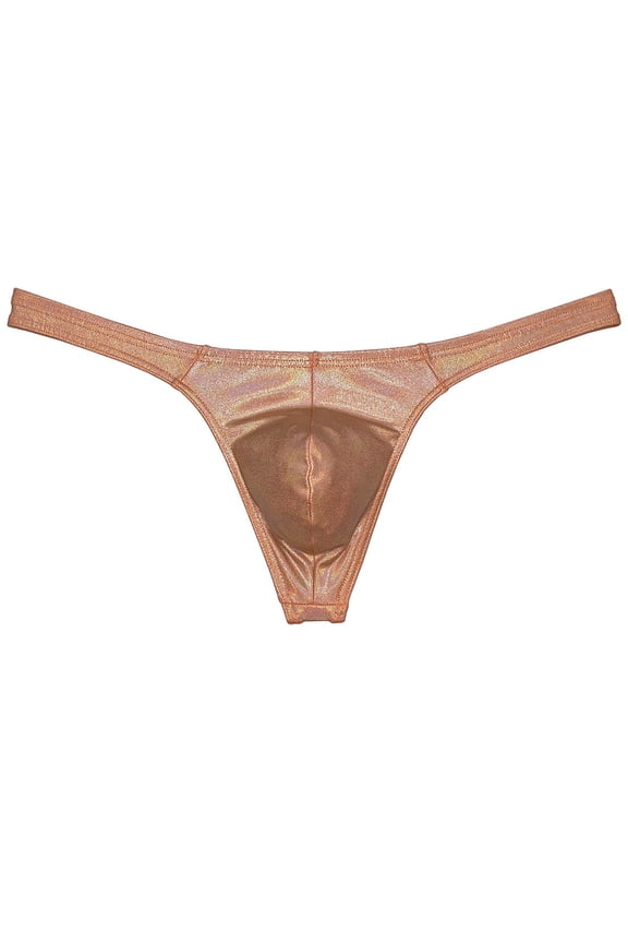 Men Gloss Bikini Thong Underwear Elastic Bulge Pouch Underpants Classics Wet Look T-back Light Orange L